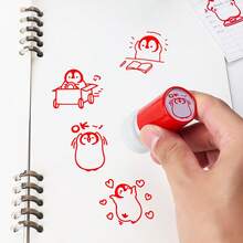 1枚红色感光印章，可填充墨水，可爱卡通企鹅图案，适用于笔记、DIY日记、信封、贺卡、礼品等。