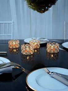 12pcs Crystal Expressing Candle Holders, Elegant Candle Boxes Decorated With Gold, Center Decoration Boxes For Weddings, Home Parties (Candles Not Included)