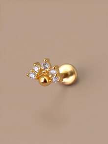 1 pieza Pendiente de tuerca con forma de flor, de cobre con cuentas y circonita cúbica, de diseño delicado, con rosca interna, para perforaciones en cartílago, trago, daith, hélix, concha, snug, lóbulo superior, rook, nariz y otras perforaciones corporales, hipoalergénico, para mujeres y niñas, 16G - Un par de pendientes de circonita esférica de fondo plano. - Ver 6