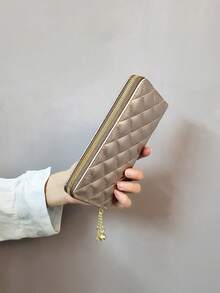 1pc Women's Long Zipper Wallet With Wrist Strap Clutch Purse Gold Color Luxury PU Leather Diamond Pattern Young & Elegant For Women Wallet Purse Wallet Long Wallet Wristlet Wallet Lanyard Money Wallet - Multicolor - View 6