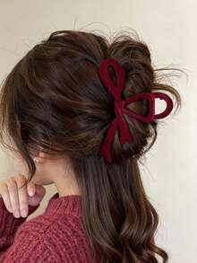 1pc Girls' Solid Color Flocked Bow Tie Hair Clip With Hollow Out Design Tassel, Elegant & Sweet & Fashionable School, Party, Dance, Daily Wear Choice Valentine's Day Valentines Summer Hair Claw Hair Clips Hair Jaw Clip Hair Clamps Hair Clutch Hair Claws Clip, School Stuff, College Fall Winter Claw Clip Hair Accessories For Girl For Vacation Outfits Girl