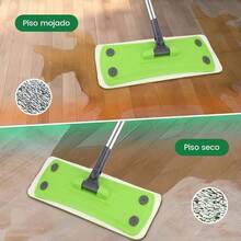 Trapeador Microfibra, Mopa para Limpieza de Suelo, 360 Trapeador Giratorio, con 4 Paos de Microfibra, Adecuado para Suelos de Madera, Suelos Laminados y Baldosas - Verde - Ver 7