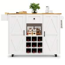 Modular Kitchen & Dining Hub: Multifunctional Island/Sideboard With Snack Shelves, Storage & Extension | Serves As Serving Trolley, Dining Table & Cabinet In Wood Grain Finish - Default - View 5