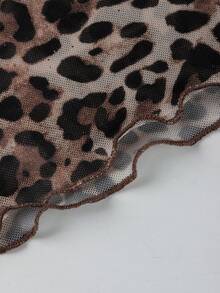 Summer Leopard Print Tops Outfit Women One Shoulder Mesh Top Going Out Outfit Country Concert Outfit Y2k Tops - Brown - View 7