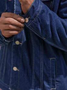 秋冬季常规加厚男士长袖牛仔夹克，带保暖内衬，休闲街头风牛仔上衣 - 藍色 - 查看 4