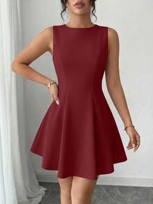 PRETTYGARDEN Women's Summer Dresses Elegant Sleeveless Boat Neck A Line  Formal Cocktail Party Wedding Guest Graduation Vacation Mini Wine Red Dress Club Outfits For Women - 酒紅色 - 查看 3