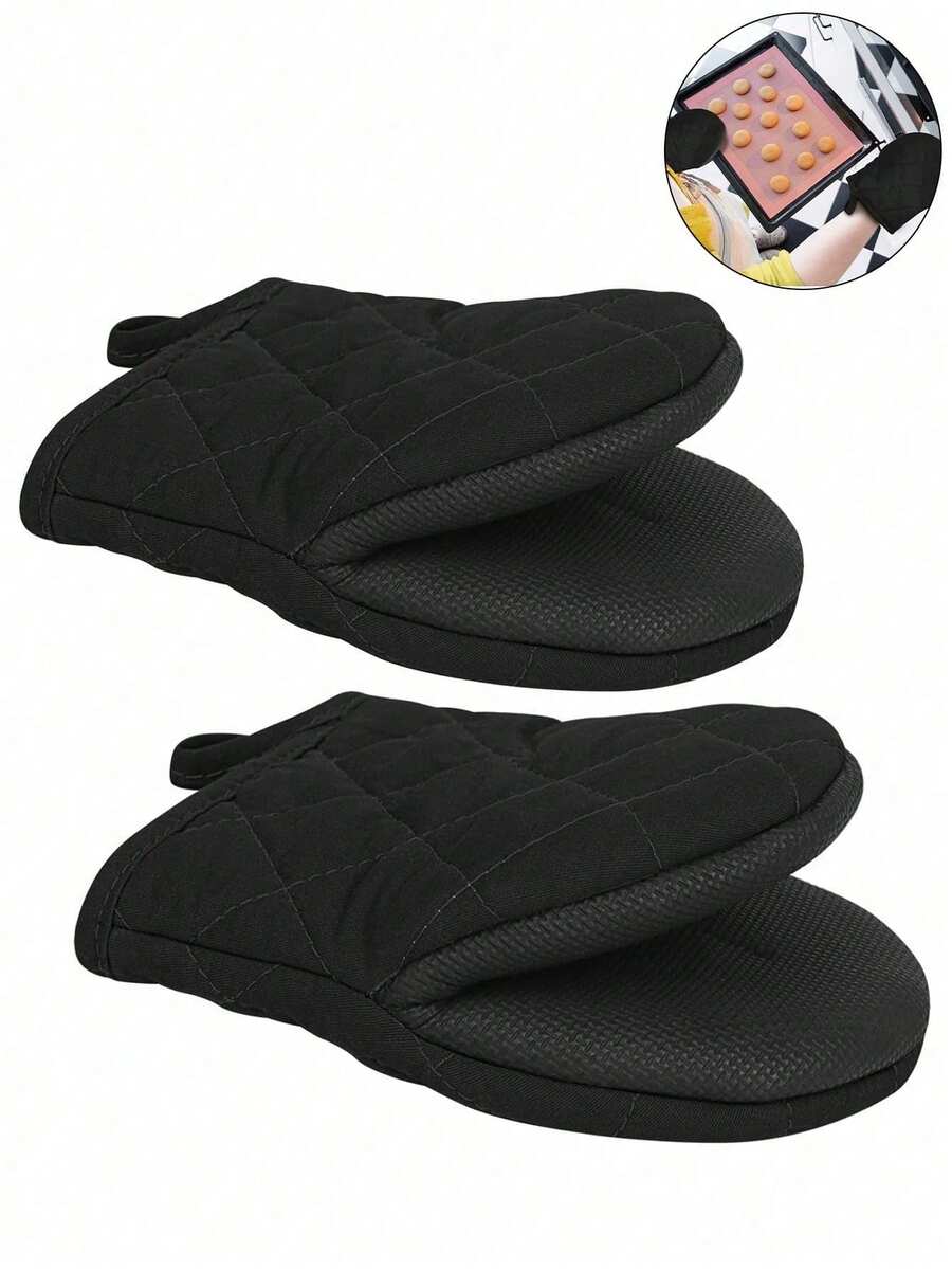 1pc/2pcs Heat Resistant Up To 500°F Kitchen Oven Mitts, Mini Oven Liners With Non-Slip Grip And Hanging Loop, For Baking, Cooking And Grilling (Black) - Multicolor - View 1