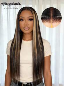 MEGALOOK 10-30 Inch Ombre Highlight 6x5 Lace Silk Straight 100% Human Hair Wig, Pre-Cut Lace Closure Natural Hairline, Beginner Friendly Transparent Lace Wig 180% Density Bobo Head Long Hair Wig - No Glue, Natural Look For Daily, Halloween, Party, Y2K, Vacation, Cosplay, School, Christmas, Wedding, Holiday - SNATURAL/27 - View 1