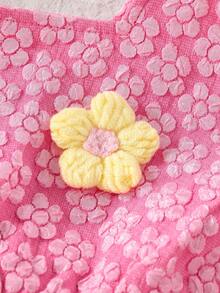 2pcs/Set Girls Casual Floral 3D Applique Soft Comfortable Woven Fabric Camisole Top And Shorts Set, Suitable For Outdoor Wear, Spring/Summer