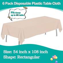 Ivory 6 Pack Plastic Table Cloth 54\ X 108\, Disposable Tablecloths Rectangle Table Cover, Plastic Tablecloths For Parties,Rectangle,Ivory - 象牙 - 查看 3