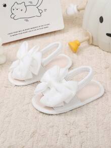 1 Pair White Soft & Comfortable Mesh + Fabric Bow Decor Infant/Toddler Girls Indoor Flat Sandals, Classic Elastic Back Design, Round Toe, Non-Slip Soft Sole, Suitable For 0-2 Years Old, Spring/Summer - White - View 6