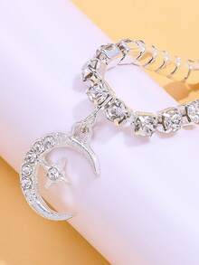 Rhinestone Moon Charm Anklet - Silver - View 4