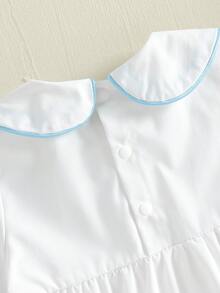 Infant Baby Boy Girl Easter Jumpsuit Blue Trim Cross Embroidery Short Sleeve Peter Pan Collar Romper Newborn Cute One Piece Bodysuit - 白色 - 查看 5