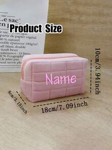 1pc Custom Embroidered Name Makeup Bag, Personalized Suede Makeup Bag, Personalized Makeup Bag For Women, Custom Suede Travel Makeup Bag, Customizable Toiletry Bag, Mother's Day Gift, Valentine's Day Gift, Birthday Gift, Stationery, Portable, For Girlfriend, Bridesmaid - Multicolor - View 5
