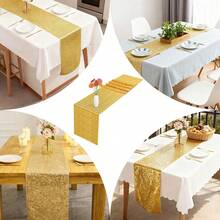 eluckya 1/6/12-Pack Gold Sequin Table Runner – Sparkling Sequined Fabric, Festive Christmas Table Runner, Suitable For Weddings, Parties, Catering Events, Christmas, Room Decor, Valentine's Day, Centerpiece Decorations, Satin Silk Texture Tablecloth, Festive Home And Dining Room Decorations, Available In Multiple Sizes. - Vàng - Xem 7