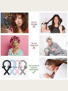 3 pièces Rouleaux bouclants sans chaleur, set de bandeaux, convient pour coiffure bouclée de nuit, comprend des pinces à cheveux et un serre-tête, convient pour les cheveux longs des femmes, outil de coiffure à rouleaux bouclants moelleux, bandeau en éponge douce, set de rouleaux bouclants pour dormir, accessoires roses, cadeau pour femmes et filles