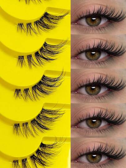 Rikuaild 10 Pairs Half-Strip False Eyelashes, Transparent Band Fox Eye Lashes, Cat Eye Lashes, 3D Faux Mink Lashes, Soft Natural Look, False Eyelashes, Gift For Women & Girls, Suitable For Beginners & Party/Holiday Eye Makeup