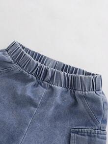 2pcs/Set Toddler Boys' Casual Letter Print Sleeveless Hoodie Top And Denim Shorts Set, Summer