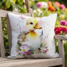 1pc Simple Spring Duck Decorative Pillow Cover, Single-Sided Printed Soft Peach Velvet Material, 45*45CM Cushion Cover Suitable For Indoor Decor, Party Decor, Decorative Pillow Gift