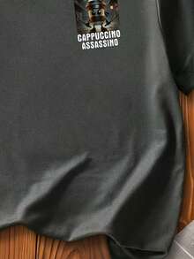 男童卡通字母印花圆领短袖休闲T恤 - 深灰色 - 查看 5