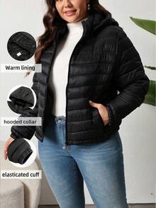 Women's Minimalist Hooded Down Jacket With Pockets, Suitable For Spring, Autumn And Winter - Black - View 3
