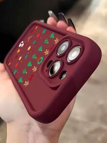 Adornos navideños: adornos para árboles, hombres de jengibre, estrellas y muñecos de nieve. Esta elegante funda es compatible con los modelos  16, 15, 14 Pro Max, 13, 12, 11, XR y XS Plus. Fabricada en silicona TPU, ofrece protección contra golpes y caídas, además de una sensación superior. Es un regalo ideal para familiares, amigos y seres queridos, y una opción perfecta para Navidad. - Burdeos - Ver 5