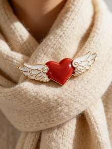 1pc Fashionable Red Heart Angel Wings Brooch, Multipurpose Pin For Clothing, Bags, Scarves, Elegant & Cute, DIY Necklace Accessory, Suitable For Women's Holiday, Party, Daily Wear, Valentine's Day, Mother's Day Gift For Lover Or Friend - Wings Of Love - View 1