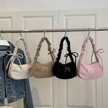 Women's Corduroy Shoulder Bag With Bow Embroidery - Adjustable Crossbody/Handbag, Zipper Closure & Polyester Lining - Cute Compact Underarm Purse Suitable For Casual, Office, Parties (Khan///) - 粉色 - 查看 1