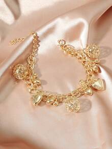 Heart Charm Bracelet Valentines - Yellow Gold - View 4