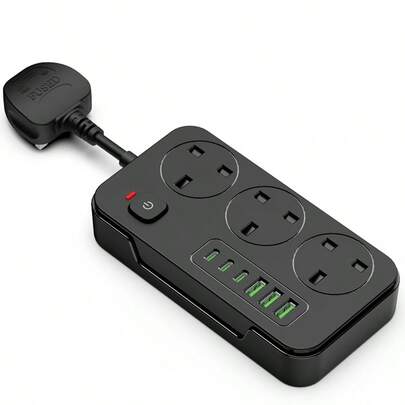 New Fast Charging Multi-Port Power Strip Charging Station 1-In-9 Multifunctional Power Board Socket Plug Equipped With 3 Power Sockets Paired With 3 USB-A Interfaces+3 Type-C Interfaces Wall Mounted Plug Can Stretch From Multiple Angles Suitable For Homes Offices Kitchens Travel Valentine's Day Gift