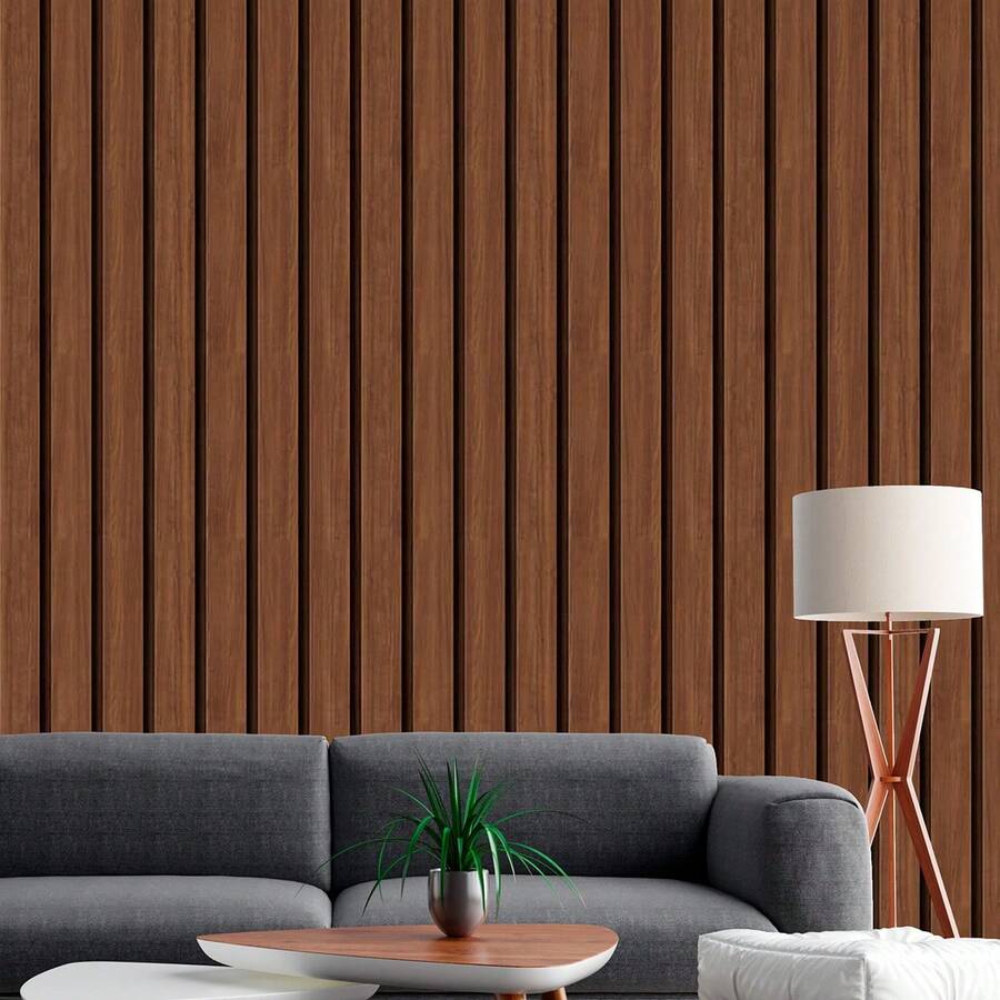 Adhesive Wallpaper With Ribbed Wood Pattern, Dark Brown, Medium Ribbed Pattern - Multicolored 31 - View 1