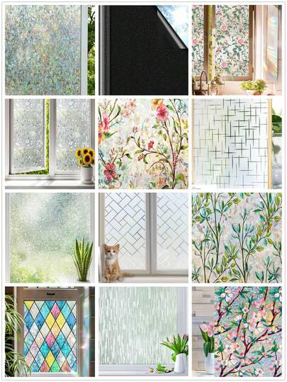 1Roll Width 30/45/60/90cm Privacy Window Film Self-Adhesive Privacy Film Opaque No Glue Anti UV Decorative Stain Glass Film Window Covering Frosted Window Film