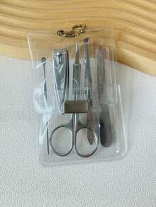 5pcs Manicure Set, Nail Clipper, File, Buffer, Tweezers, Cuticle Pusher - Silver - View 7