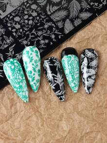 可爱蝴蝶结图案美甲印花板、玫瑰蝴蝶叶子美甲印花板、心形星星月亮蕾丝花卉美甲印花模板转印模具美甲工具、蕾丝蝴蝶结丝带图案美甲印花板，用于在指甲上印制图案和艺术设计、花园花瓣美甲模板 - 彩色 - 查看 6