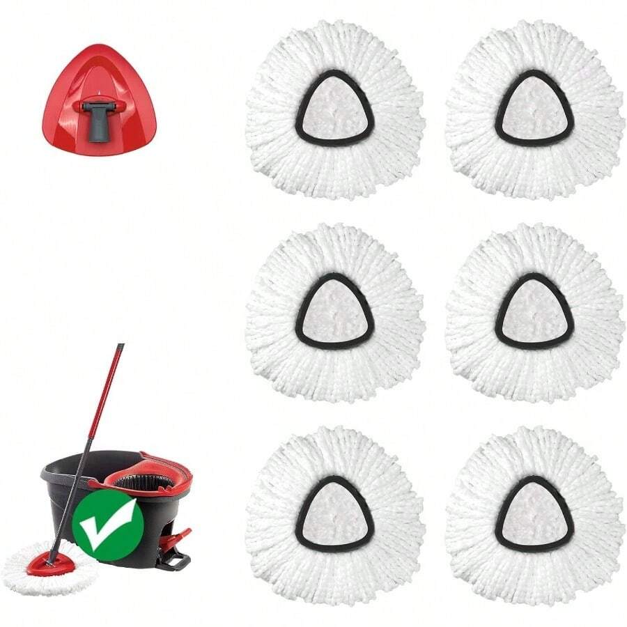 Mop Replace, 3 Pack Spin Mop Easywring 1 - System, Easy Cleaning, Microfiber, Washable - 6 Đầu + 1 Đế - Xem 1