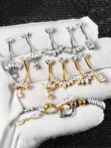 1 pieza Anillo de ombligo con flor de marquesa de acero inoxidable y circonita, 14G, con colgante de circonita, piercing inverso de ombligo, joyería de perforaciones - Como se muestra en la imagen - Ver 3