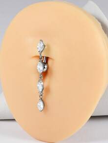 1 pieza Anillo de ombligo con flor de marquesa de acero inoxidable y circonita, 14G, con colgante de circonita, piercing inverso de ombligo, joyería de perforaciones - Como se muestra en la imagen - Ver 10