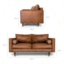 AGUSTO - Sofá Loveseat Sillón 2 Plazas para Sala o Estudio - Estilo Mid Century - Patas de Madera Natural - Piel Vegana - Multicolor - Ver 3