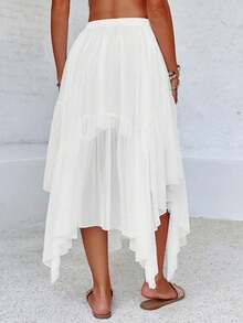 Women's Summer Boho Maxi Skirt Asymmetric High-Low Hem Flowy Casual Long Skirt - 白色 - 查看 3