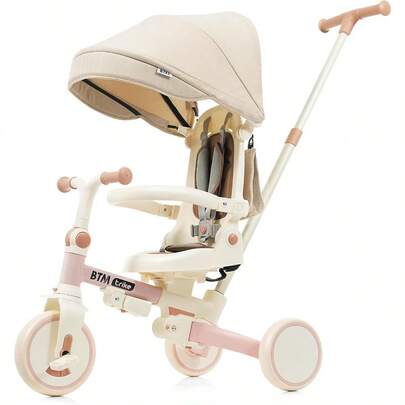 BTM Triciclo Plegable Mejorado para s Funda para Cochecito de bebé con Palo de Empuje 7 en 1 cinturón de  de icleta Triciclo para 1 año 2 4 años de Edad Asiento Giratorio Mango