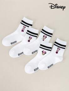 Disney 1/5 Pairs Kids White Invisible Socks With Parallel Stripe Pattern, Cute Cartoon Design, Fashionable Casual Breathable Socks For Students Boys And Girls - Multicolor - View 3
