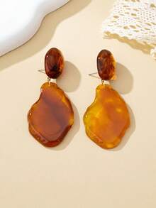 1 Đôi bông tai mặt dây chuyền bằng nhựa kiểu cổ điển, bất đối xứng, trang sức cá tính, độc đáo, phù hợp để đeo hàng ngày, đi nghỉ mát hoặc hẹn hò. - màu nâu - Xem 3