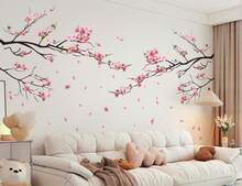 RAINBOW WSK - Pegatinas de pared de ramas de flores ross, calcomanías de árbol de cerezo, arte extraíble de primavera, papel de ramas florales clásico para dormitorios, sala de estar, oficina - negro - Ver 4