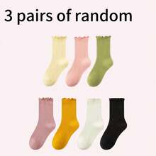 10/7/3 Pairs Kids Solid Color Mid-Calf Socks, Japanese School Style Socks, Vibrant Colors, Ruffle Trim Design, Casual & Fashionable, Soft & Comfortable, Suitable For Daily Wear In Spring, Summer, Autumn And Winter, Fits Children Aged 2-12, Exquisite Gift, New Year Socks - Multicolor - View 17