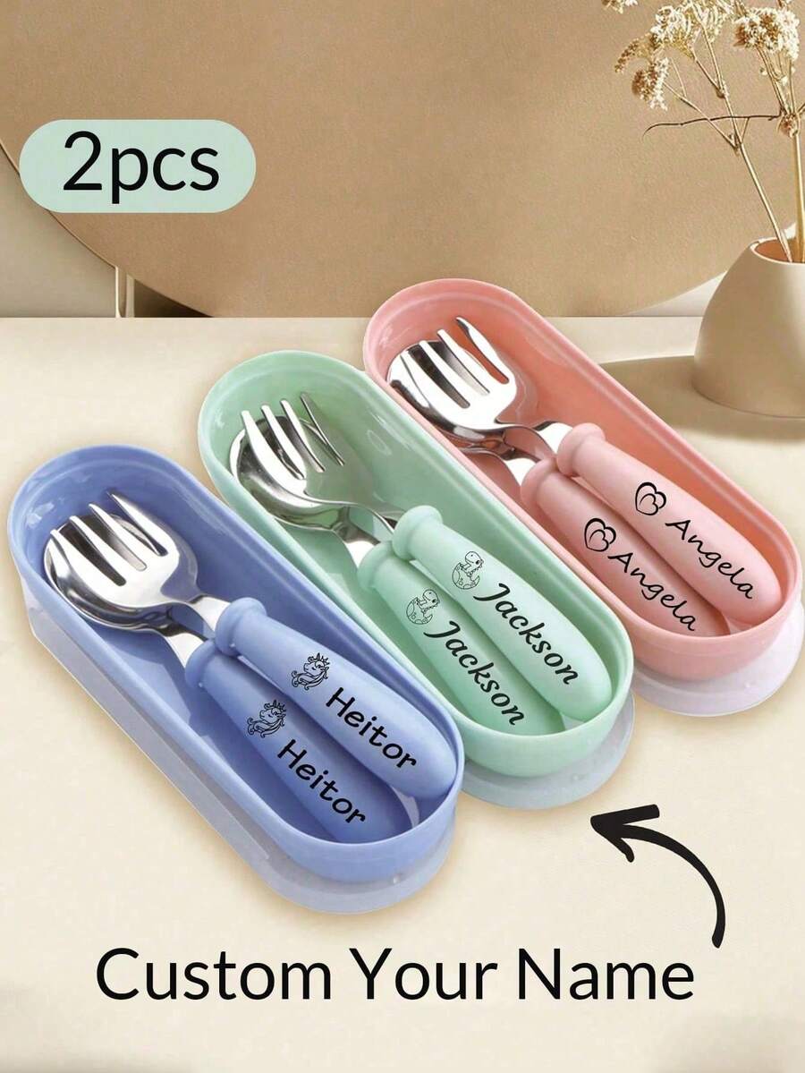 2pcs Personalized Cutlery Set, Customized Spoon - Customizable Name Engraved Spoon And Fork Set - Stainless Steel Flatware Set, Stainless Steel Cutlery, Suitable For Anniversary, Valentine's Day, Mother's Day, Birthday, Youth Day, Father's Day, Graduation, Wedding, Housewarming And Other Occasions, Can Be Used In Restaurants, Kitchens, Offices, Schools, Creating A Warm Atmosphere And Adding Harmonious Aesthetics To Autumn Home Decor. - nhiều màu - Xem 1