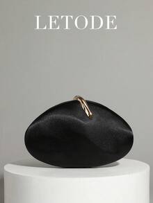 LETODE Elegant Black Satin Clutch Bag, Women's Evening Bridal Wedding Wallet With Detachable Metal Chain, Suitable For Weddings And Parties, Multifunctional Handbag, Cocktail Party Wedding New Wallet, Perfectly Matches Ball Gown Accessories, Party Ball Gown Bag - Black - View 12