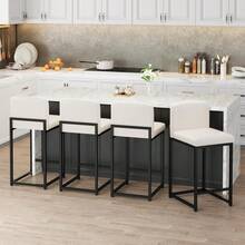 Modern Bar Stools Set Of 2 – Black Faux Leather Upholstery, Comfort Backrest, Robust Metal Legs, Counter Height Chairs With Footrest For Kitchen Island, Dining Room, Bar  Bar Stools Set Of 2, Upholstered Counter Height 24.8" Bar Stools, Faux Leather Counter Stools Bar Chairs With Back For Kitchen Island - 白色 - 查看 7