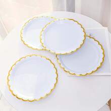 100/50/25/10 piezas Platos redondos desechables blancos de 7/9 pulgadas, con diseño de borde de encaje elegante y detalles de lámina de oro, adecuados para postres, pasta, pizza, pasteles, ensaladas, fáciles de limpiar, excelentes para uso en exteriores, fiestas, barbacoas, picnics, cumpleaños, bodas, festividades, restaurantes, regalos de Año Nuevo - Multicolor - Ver 4