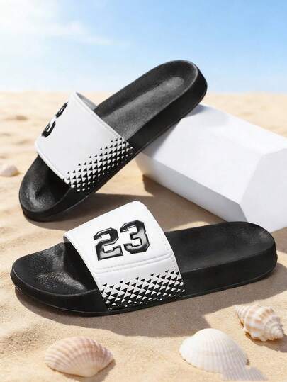 青少年家居拖鞋、学生男孩女孩校园室内浴室拖鞋、泳池拖鞋、户外沙滩拖鞋、柔软舒适防滑鞋底、轻便柔软舒适拖鞋、一脚蹬凉鞋、幸运数字 23