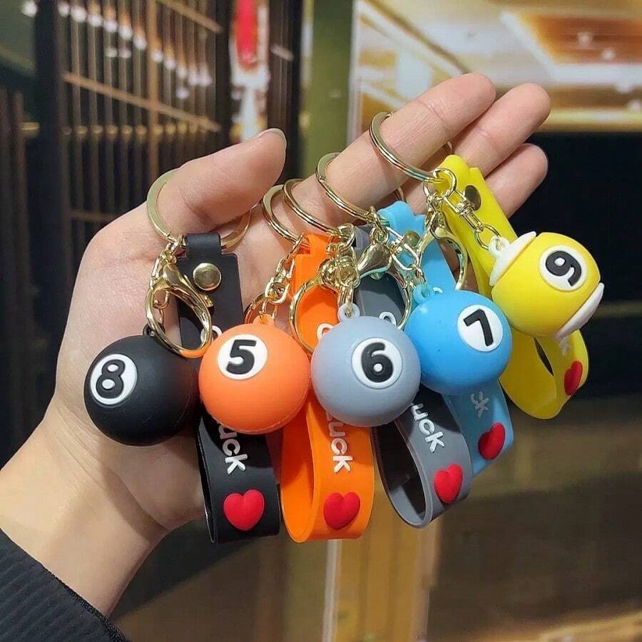 1 Set Llavero de bola 8 y pulsera de pareja, bola de taco de acrílico creativa DIY, adecuado para salón de billar, fiesta de Navidad y Año Nuevo - Unitalla - Ver 1